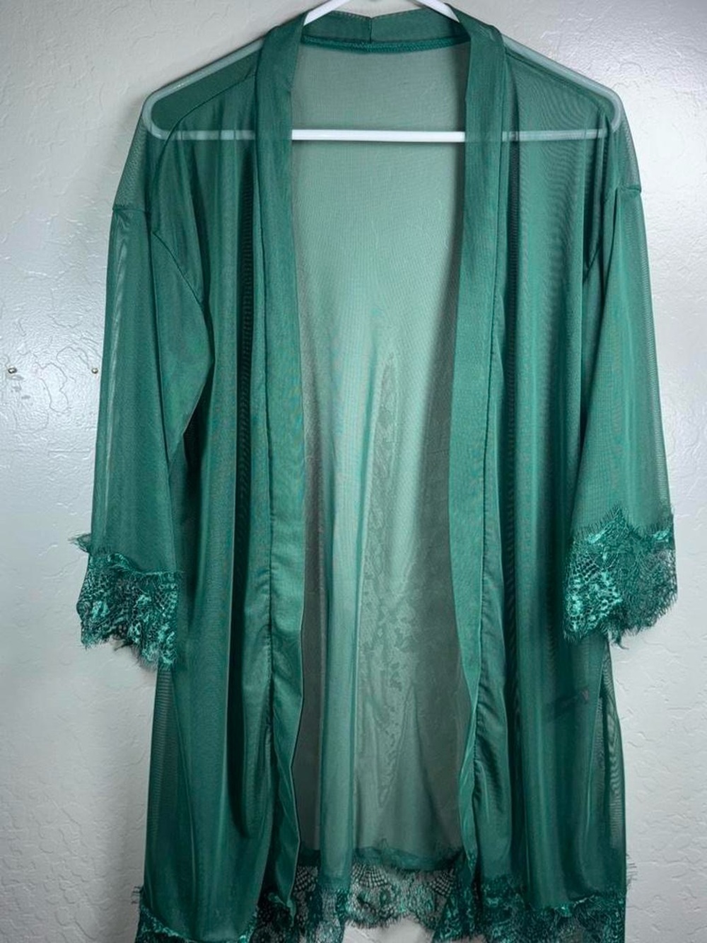 RSLove Sheer Green Lace Trim Robe